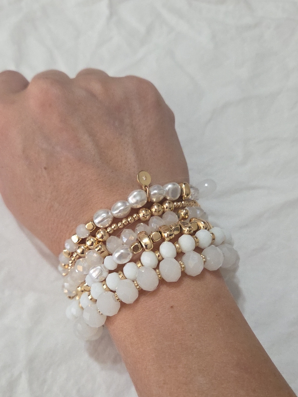 Chico's White and Gold Layered Bead Bracelet Set Of 6
